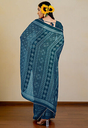 Bandhej Printed Chiffon Saree in Teal Blue