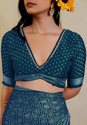 Bandhej Printed Chiffon Saree in Teal Blue