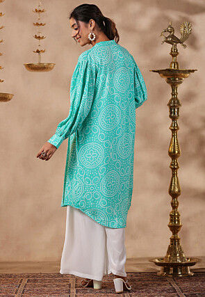 Bandhej Printed Chinon Chiffon Crop Top Set in White