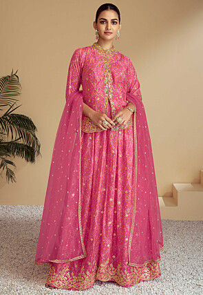 Bandhej Printed Chinon Chiffon Pakistani Suit in Pink