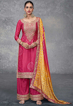 Bandhej Printed Chinon Chiffon Pakistani Suit in Pink