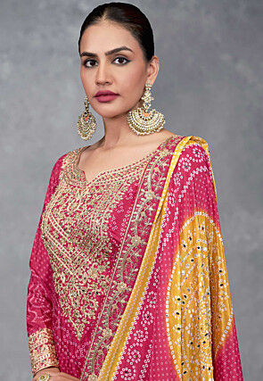 Bandhej Printed Chinon Chiffon Pakistani Suit in Pink