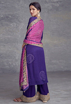 Bandhej Printed Chinon Crepe Pakistani Suit in Indigo Blue