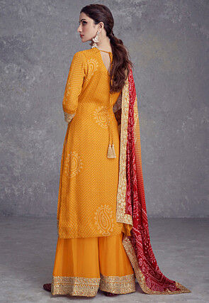 Bandhej Printed Chinon Crepe Pakistani Suit in Mustard