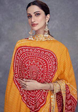 Bandhej Printed Chinon Crepe Pakistani Suit in Mustard