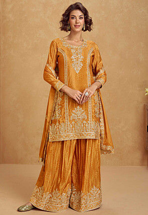 Bandhej Printed Chinon Crepe Pakistani Suit in Mustard