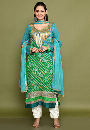 Bandhej Printed Chinon Crepe Pakistani Suit in Ombre Green