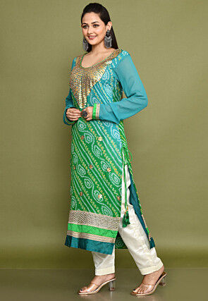 Bandhej Printed Chinon Crepe Pakistani Suit in Ombre Green