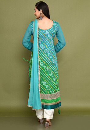 Bandhej Printed Chinon Crepe Pakistani Suit in Ombre Green