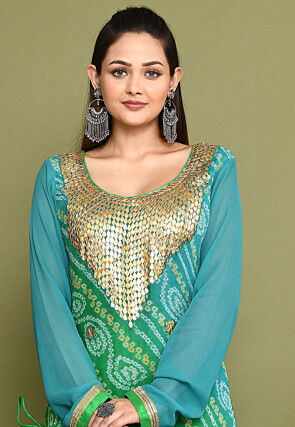 Bandhej Printed Chinon Crepe Pakistani Suit in Ombre Green