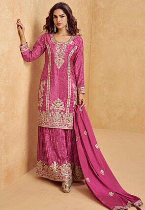 Bandhej Printed Chinon Crepe Pakistani Suit in Pink