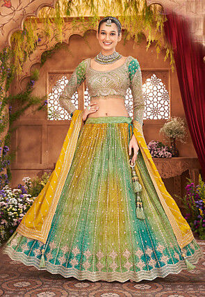 Bandhej Printed Chinon Silk Lehenga in Multicolor