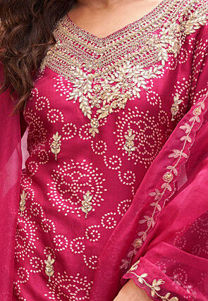 Bandhej Printed Chinon Silk Pakistani Suit in Fuchsia
