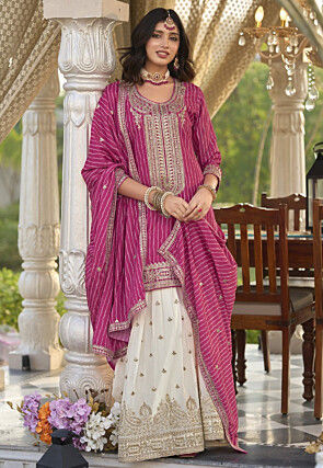 Bandhej Printed Chinon Silk Pakistani Suit in Fuchsia