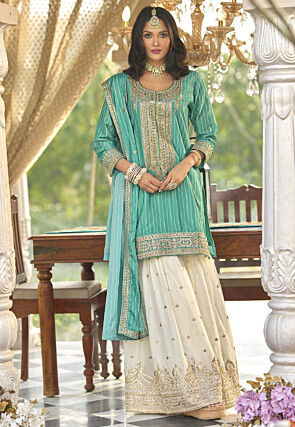 Bandhej Printed Chinon Silk Pakistani Suit in Light Green