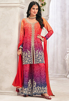 Bandhej Printed Chinon Silk Pakistani Suit in Multicolor
