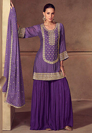 Bandhej Printed Chinon Silk Pakistani Suit in Purple