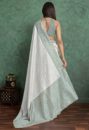 Bandhej Printed Chinon Silk Saree in Off White