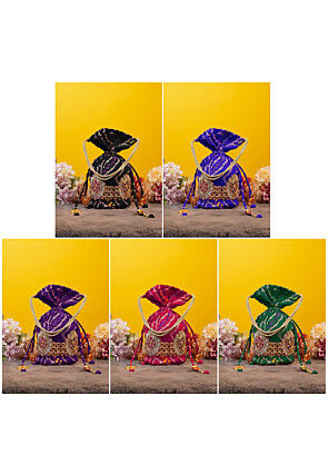 Bandhej Printed Combo Crepe Potli Bag in Multicolor