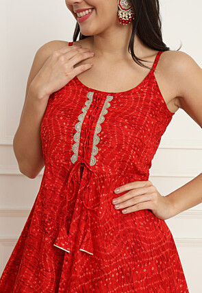 Bandhej Printed Cotton Co Ord Set in Red