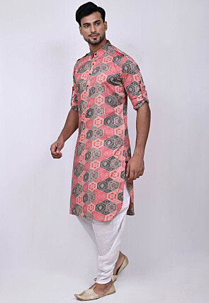 Bandhej Printed Cotton Dhoti Kurta in Pink