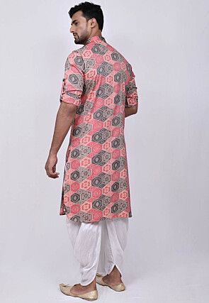 Bandhej Printed Cotton Dhoti Kurta in Pink