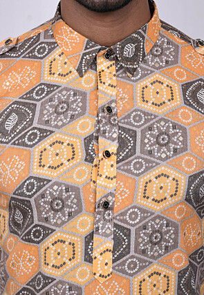Bandhej Printed Cotton Dhoti Kurta in Yellow