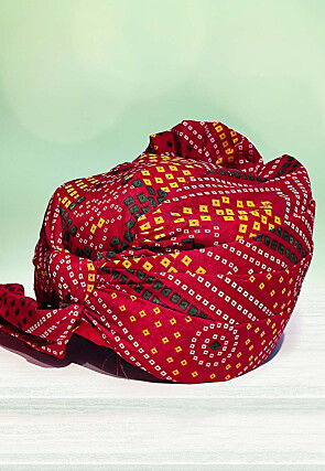 Bandhej Printed Cotton Kids Turban in Maroon