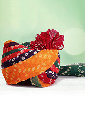 Bandhej Printed Cotton Kids Turban in Multicolor