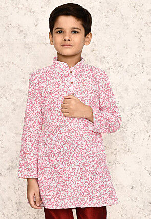Bandhej Printed Cotton Kurta in White