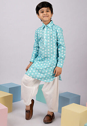 Bandhej Printed Cotton Kurta Set in Blue