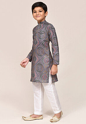 Bandhej Printed Cotton Kurta Set in Grey