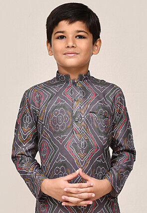 Bandhej Printed Cotton Kurta Set in Grey