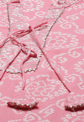 Bandhej Printed Cotton Kurta with Palazzo in Pink