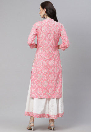 Bandhej Printed Cotton Kurta with Palazzo in Pink