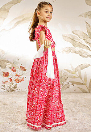 Bandhej Printed Cotton Lehenga in Red