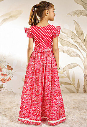 Bandhej Printed Cotton Lehenga in Red
