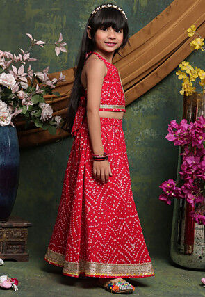 Bandhej Printed Cotton Lehenga in Red