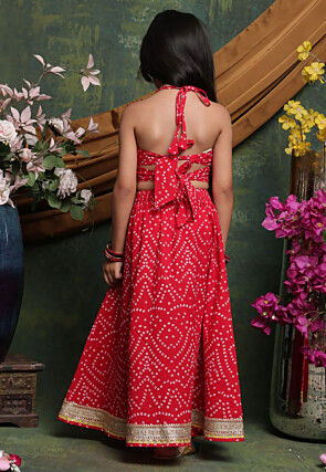 Bandhej Printed Cotton Lehenga in Red