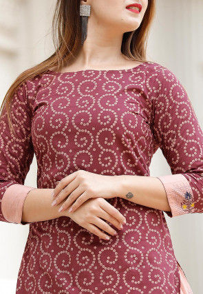 Bandhej Printed Cotton Lehenga in Wine