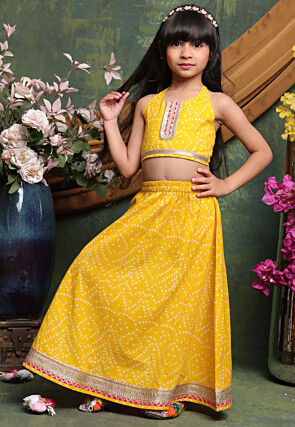 Bandhej Printed Cotton Lehenga in Yellow