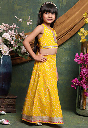 Bandhej Printed Cotton Lehenga in Yellow