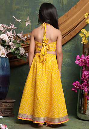 Bandhej Printed Cotton Lehenga in Yellow