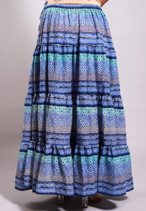 Bandhej Printed Cotton Long Skirt in Blue