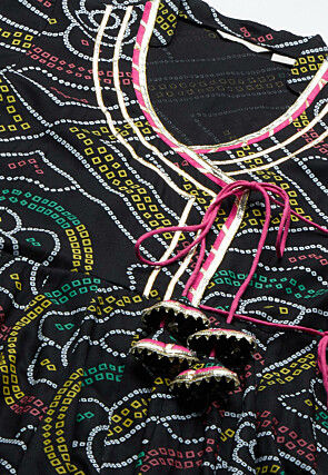 Bandhej Printed Cotton Pakistani Suit in Black