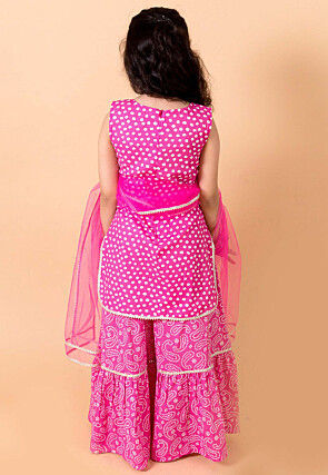 Bandhej Printed Cotton Pakistani Suit in Fuchsia