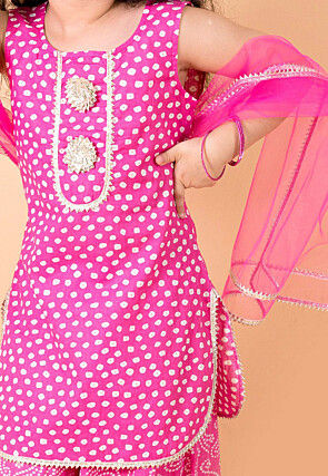 Bandhej Printed Cotton Pakistani Suit in Fuchsia