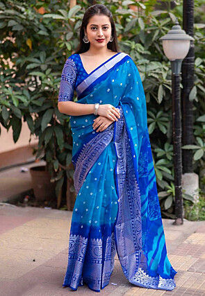 Bandhej Printed Cotton Silk Saree in Blue