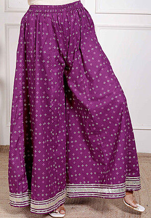 Bandhej Printed Cotton Straight Kurta Set in Purple