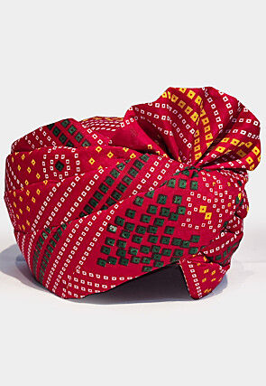 Bandhej Printed Cotton Unisex Turban in Maroon